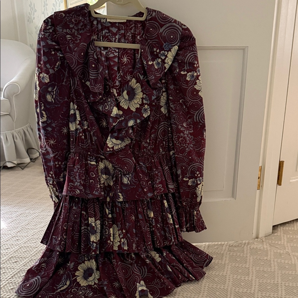 Ulla Johnson Burgundy Floral Long Sleeve Dress